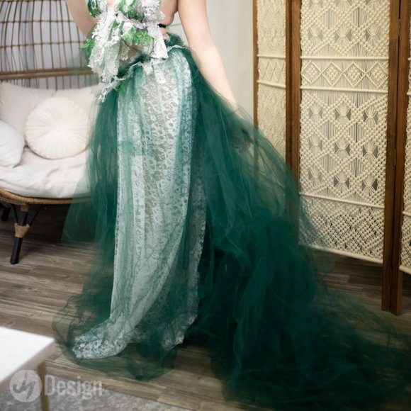 "EILEEN" Green & White Boho Wedding Ballgown Set - Picture 2 of 12